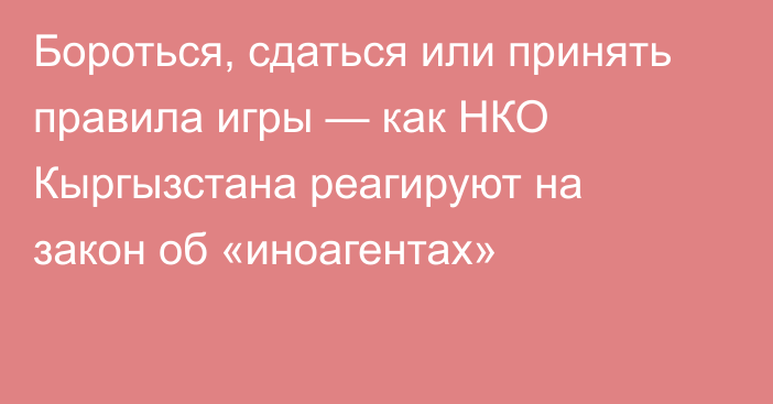 Бороться, сдаться или принять правила игры — как НКО Кыргызстана реагируют на закон об «иноагентах»