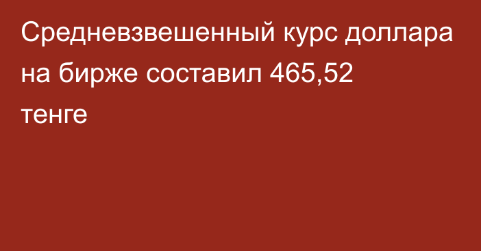 Средневзвешенный курс доллара на бирже составил 465,52 тенге