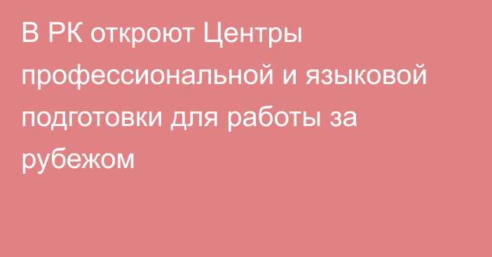 В РК откроют Центры профессиональной и языковой подготовки для работы за рубежом