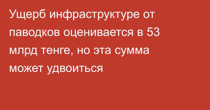 Ущерб инфраструктуре от паводков оценивается в 53 млрд тенге, но эта сумма может удвоиться