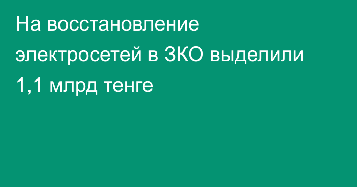 На восстановление электросетей в ЗКО выделили 1,1 млрд тенге