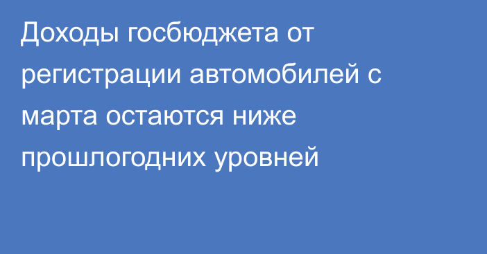 Доходы госбюджета от регистрации автомобилей с марта остаются ниже прошлогодних уровней