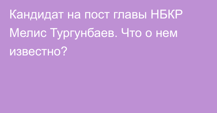 Кандидат на пост главы НБКР Мелис Тургунбаев. Что о нем известно?