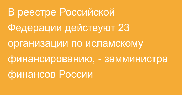 В реестре Российской Федерации действуют 23 организации по исламскому финансированию, - замминистра финансов России