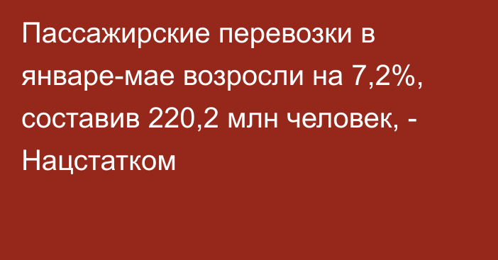 Пассажирские перевозки в январе-мае возросли на 7,2%, составив 220,2 млн человек, - Нацстатком