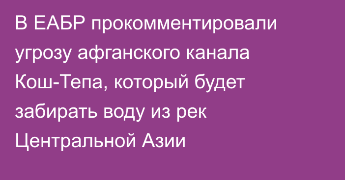 В ЕАБР прокомментировали угрозу афганского канала Кош-Тепа, который будет забирать воду из рек Центральной Азии 