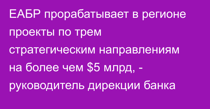 ЕАБР прорабатывает в регионе проекты по трем стратегическим направлениям на более чем $5 млрд, - руководитель дирекции банка 