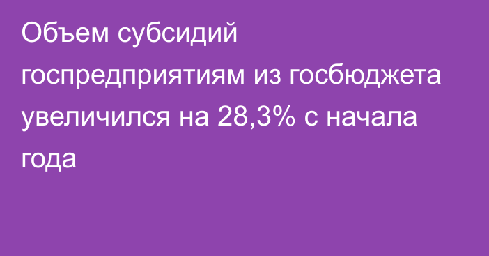 Объем субсидий госпредприятиям из госбюджета увеличился на 28,3% с начала года