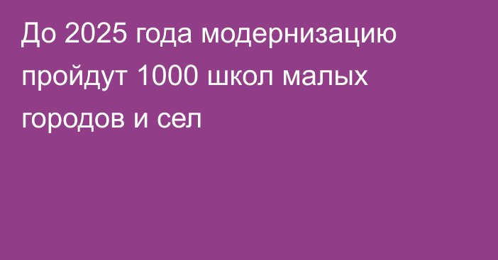 До 2025 года модернизацию пройдут 1000 школ малых городов и сел