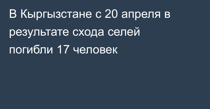 В Кыргызстане с 20 апреля в результате схода селей погибли 17 человек