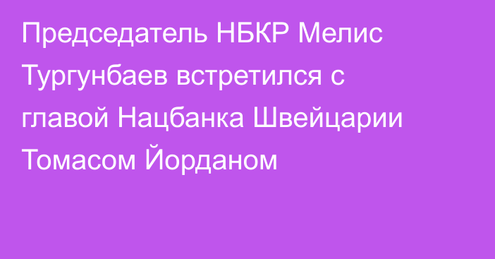 Председатель НБКР Мелис Тургунбаев встретился с главой Нацбанка Швейцарии Томасом Йорданом