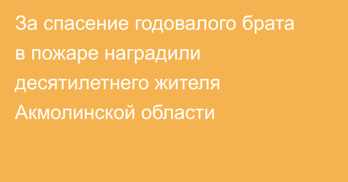 За спасение годовалого брата в пожаре наградили десятилетнего жителя Акмолинской области