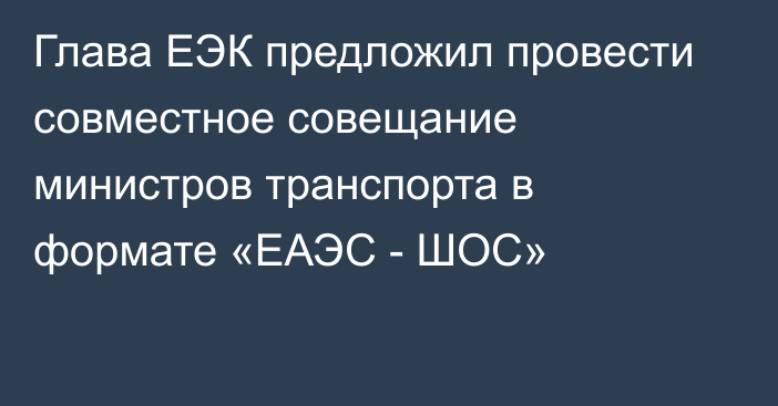 Глава ЕЭК предложил провести совместное совещание министров транспорта в формате «ЕАЭС - ШОС»