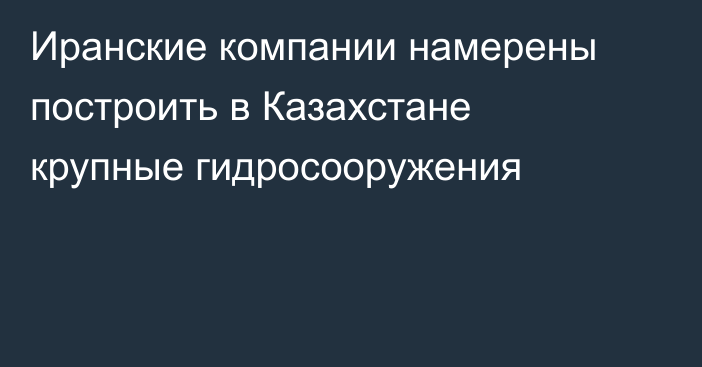 Иранские компании намерены построить в Казахстане крупные гидросооружения