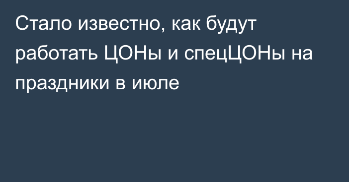 Стало известно, как будут работать ЦОНы и спецЦОНы на праздники в июле