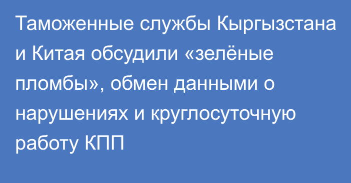 Таможенные службы Кыргызстана и Китая обсудили «зелёные пломбы», обмен данными о нарушениях и круглосуточную работу КПП