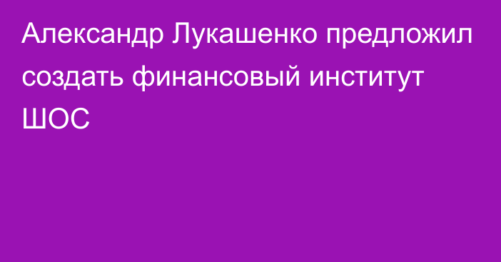 Александр Лукашенко предложил создать финансовый институт ШОС