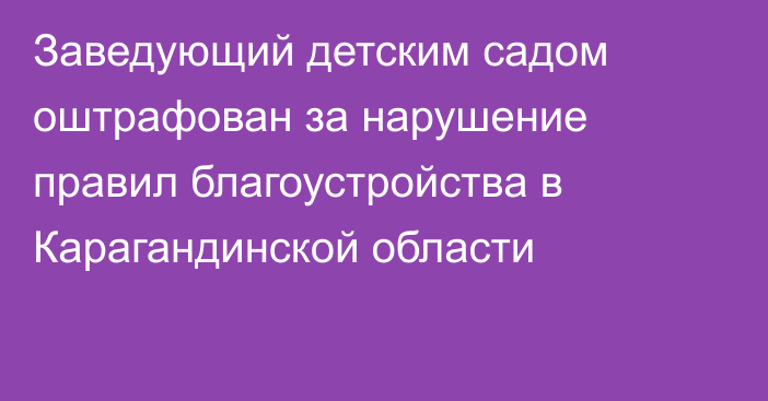 Заведующий детским садом оштрафован за нарушение правил благоустройства в Карагандинской области