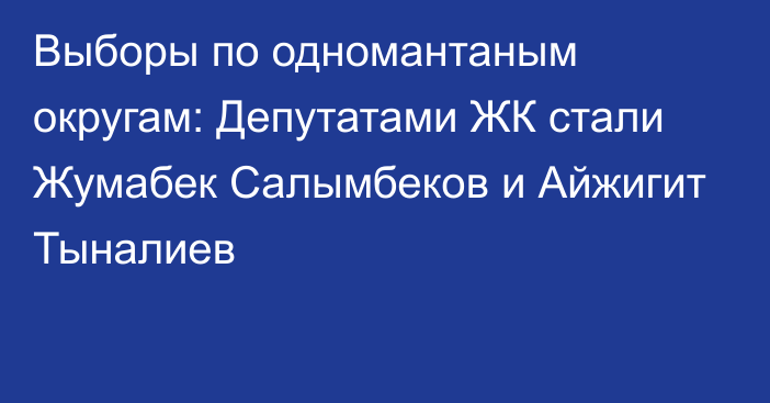 Выборы по одномантаным округам: Депутатами ЖК стали Жумабек Салымбеков и Айжигит Тыналиев