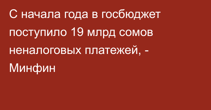 С начала года в госбюджет поступило 19 млрд сомов неналоговых платежей, - Минфин