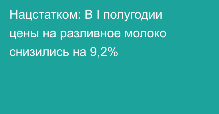 Нацстатком: В I полугодии цены на разливное молоко снизились на 9,2%