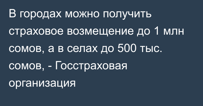 В городах можно получить страховое возмещение до 1 млн сомов, а в селах до 500 тыс. сомов, - Госстраховая организация