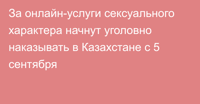 За онлайн-услуги сексуального характера начнут уголовно наказывать в Казахстане с 5 сентября