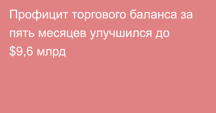 Профицит торгового баланса за пять месяцев улучшился до $9,6 млрд