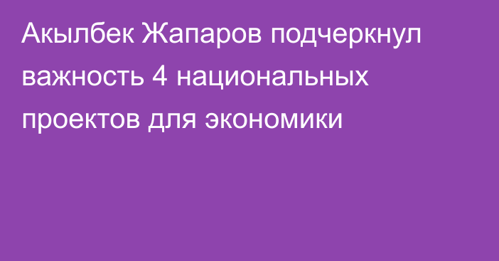 Акылбек Жапаров подчеркнул важность 4 национальных проектов для экономики