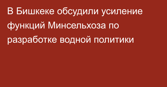 В Бишкеке обсудили усиление функций Минсельхоза по разработке водной политики