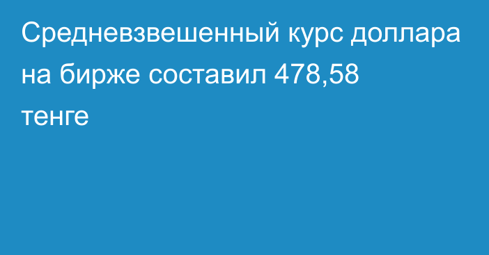 Средневзвешенный курс доллара на бирже составил 478,58 тенге