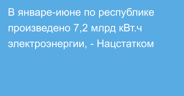 В январе-июне по республике произведено 7,2 млрд кВт.ч электроэнергии, - Нацстатком