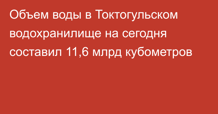 Объем воды в Токтогульском водохранилище на сегодня составил 11,6 млрд  кубометров