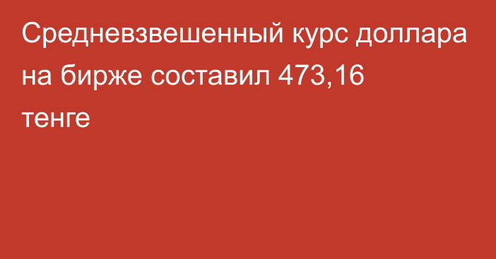 Средневзвешенный курс доллара на бирже составил 473,16 тенге