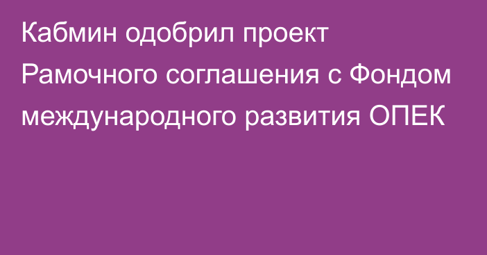 Кабмин одобрил проект Рамочного соглашения с Фондом международного развития ОПЕК