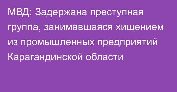 МВД: Задержана преступная группа, занимавшаяся хищением из промышленных предприятий Карагандинской области