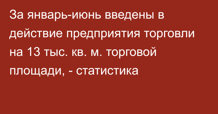 За январь-июнь введены в действие предприятия торговли на 13 тыс. кв. м. торговой площади, - статистика