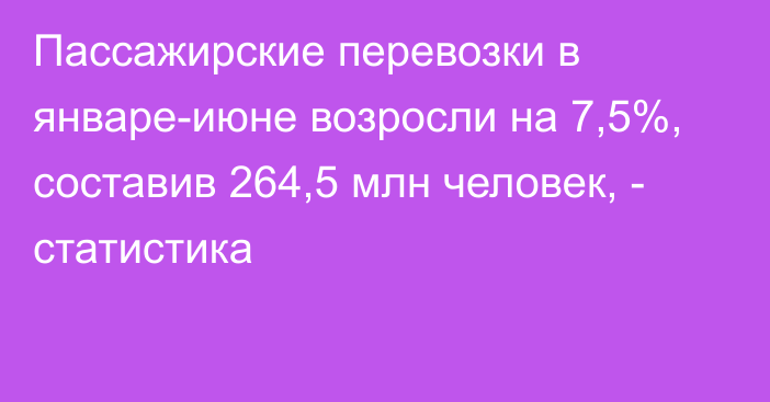 Пассажирские перевозки в январе-июне возросли на 7,5%, составив 264,5 млн человек, - статистика