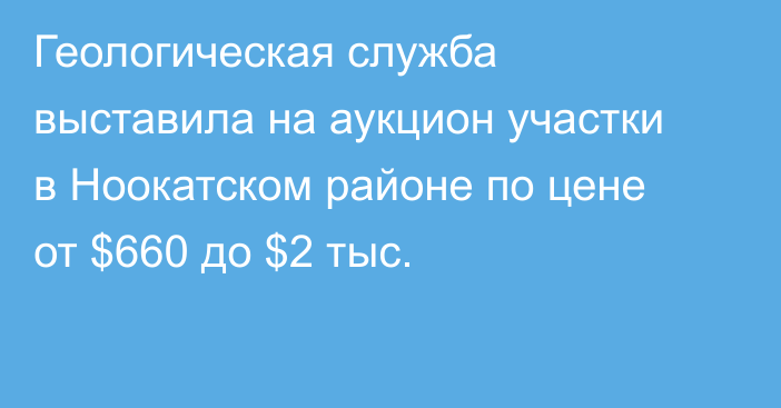 Геологическая служба выставила на аукцион участки в Ноокатском районе по цене от $660 до $2 тыс.