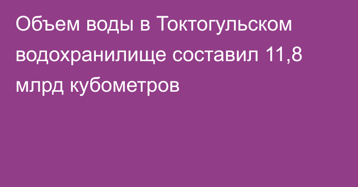 Объем воды в Токтогульском водохранилище составил 11,8 млрд кубометров