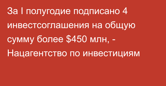 За I полугодие подписано 4 инвестсоглашения на общую сумму более $450 млн, - Нацагентство по инвестициям