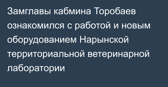 Замглавы кабмина Торобаев ознакомился с работой и новым оборудованием Нарынской территориальной ветеринарной лаборатории