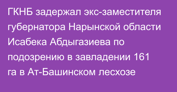 ГКНБ задержал экс-заместителя губернатора Нарынской области Исабека Абдыгазиева по подозрению в завладении 161 га в Ат-Башинском лесхозе