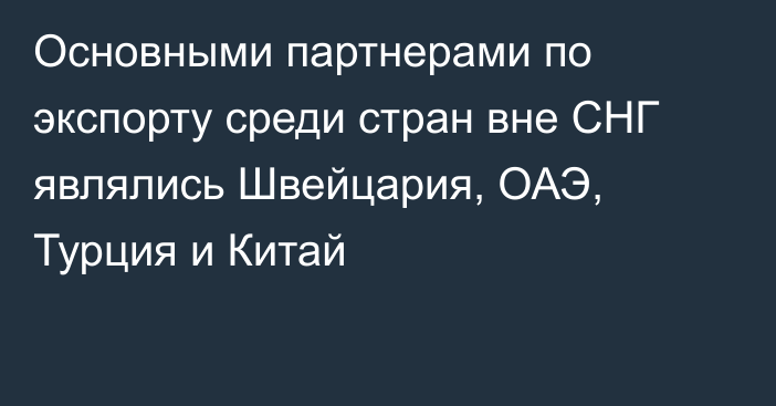 Основными партнерами по экспорту среди стран вне СНГ являлись Швейцария, ОАЭ, Турция и Китай