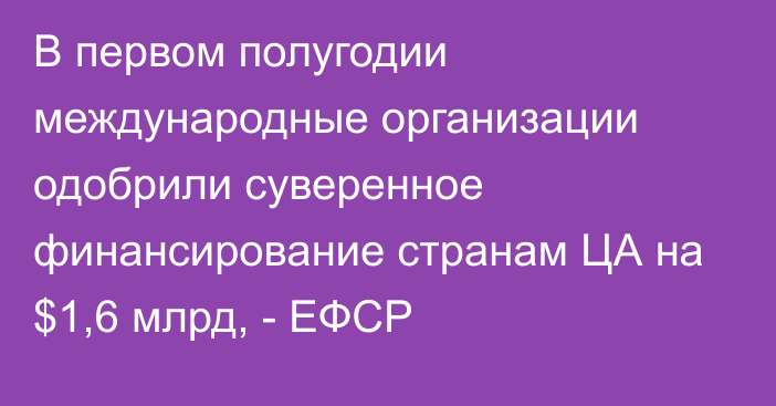 В первом полугодии международные организации одобрили суверенное финансирование странам ЦА на $1,6 млрд, - ЕФСР