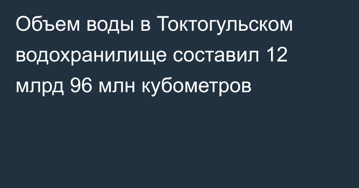 Объем воды в Токтогульском водохранилище составил 12 млрд 96 млн кубометров