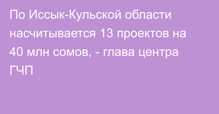 По Иссык-Кульской области насчитывается 13 проектов на 40 млн сомов, - глава центра ГЧП 