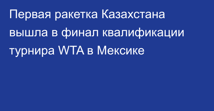 Первая ракетка Казахстана вышла в финал квалификации турнира WTA в Мексике