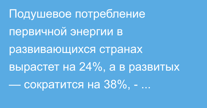 Подушевое потребление первичной энергии в развивающихся странах вырастет на 24%, а в развитых — сократится на 38%, - аналитика