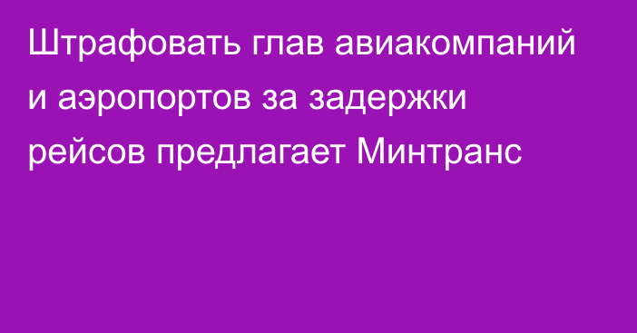 Штрафовать глав авиакомпаний и аэропортов за задержки рейсов предлагает Минтранс